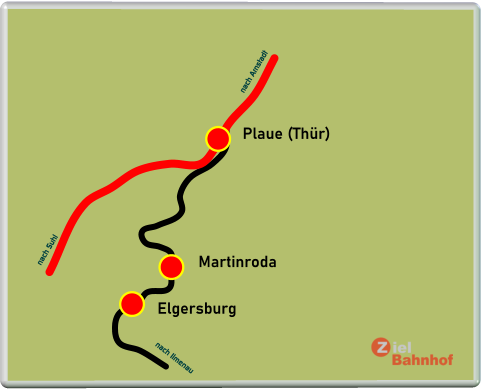 Plaue (Thür) Martinroda Elgersburg nach Arnstadt nach Suhl nach Ilmenau